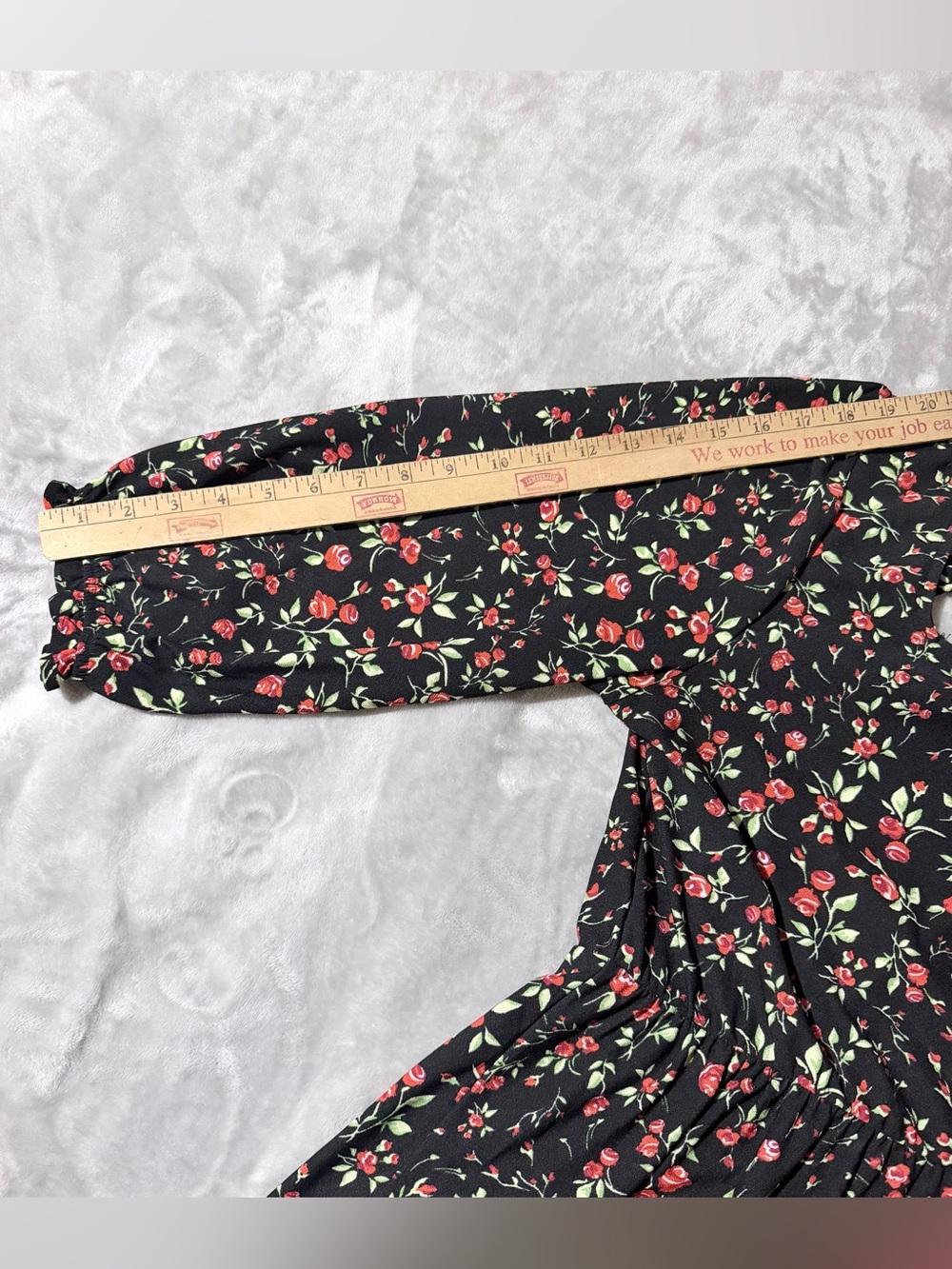 Black Floral Midi Dress with Crisscross Back, Elastic on waist. Size L - Picture 10 of 13